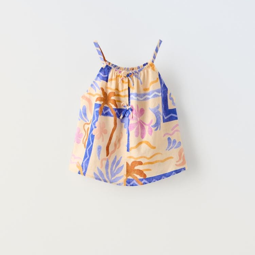 ZARA KIDS PRINTED LINEN BLEND TOP